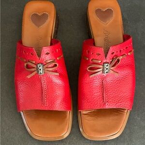 Brighton Red Leather Bow Slide Mules